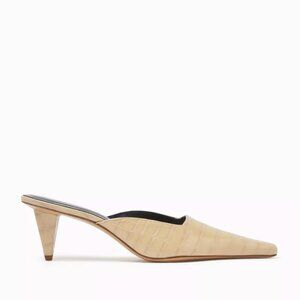 656. JUDE Iris 65 Mules in Croc-embossed Leather Beige $422 EUC Sz 40